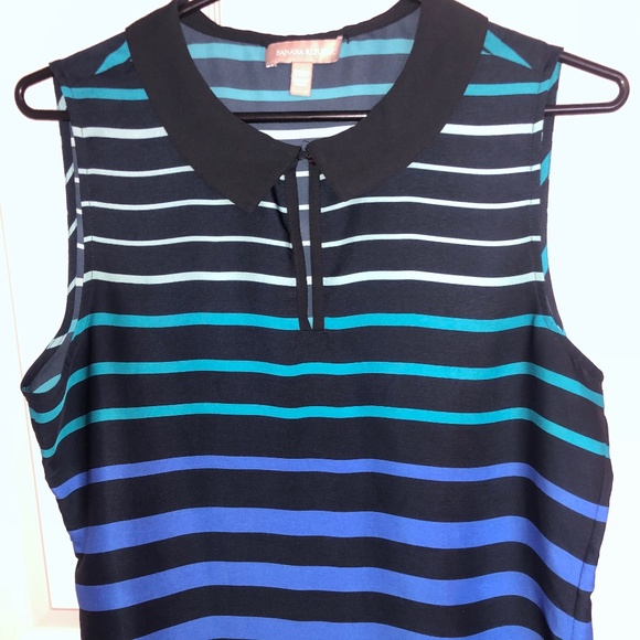 SLEEVELESS STRIPED COLLARED BLOUSE🖤💙💚 - Picture 1 of 4